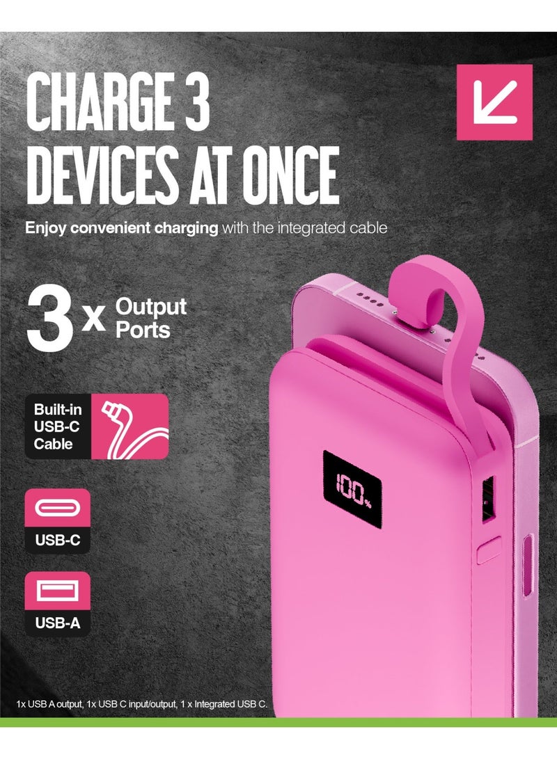 جوس بنك الطاقة المدمج Juice Eco، شاحن محمول 12000 مللي أمبير في الساعة مع كابل USB-C مدمج وشاشة رقمية، مخرج USB-C سريع، بنك الطاقة لأجهزة iPhone 15 16 Pro Max وSamsung وAndroid وiPad وDJI - وردي - Image 5